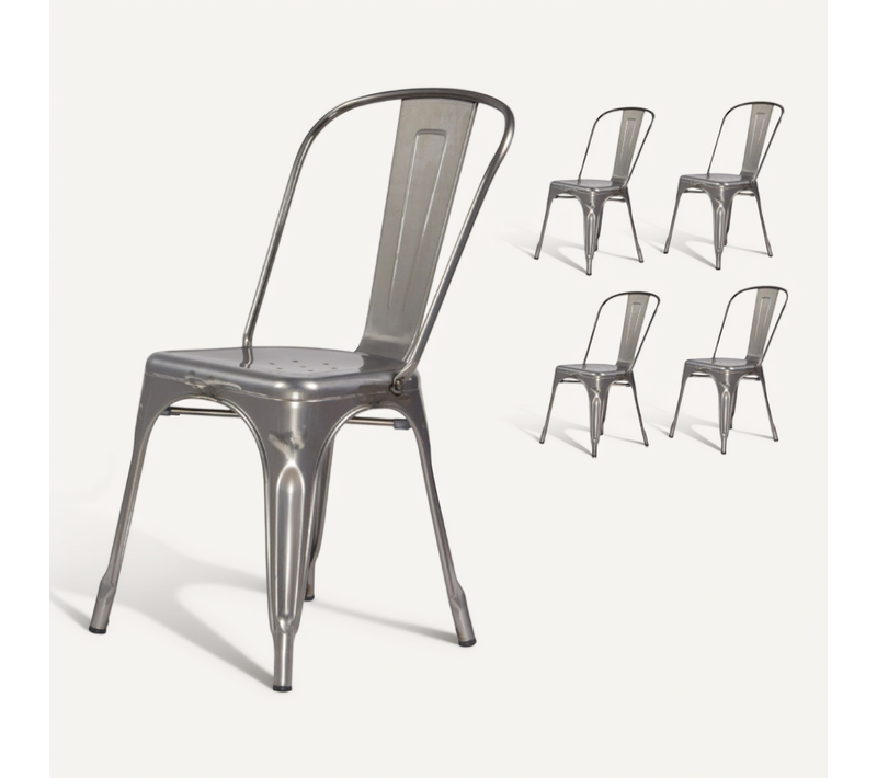 Lot De 4 Chaises En Métal Brut Aspect Galvanisé - Style Industriel