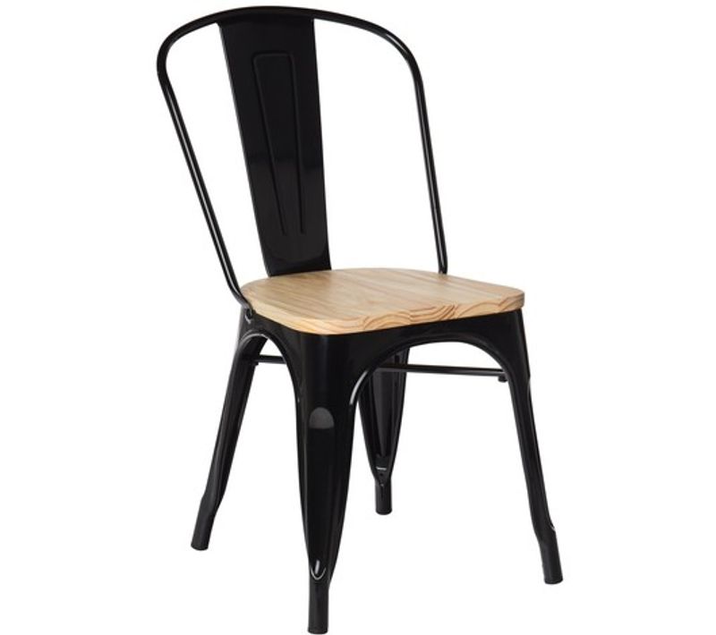 Lot De 4 Chaises Noires En Métal Et Bois Clair Style Industriel Factory En Métal Noir Mat