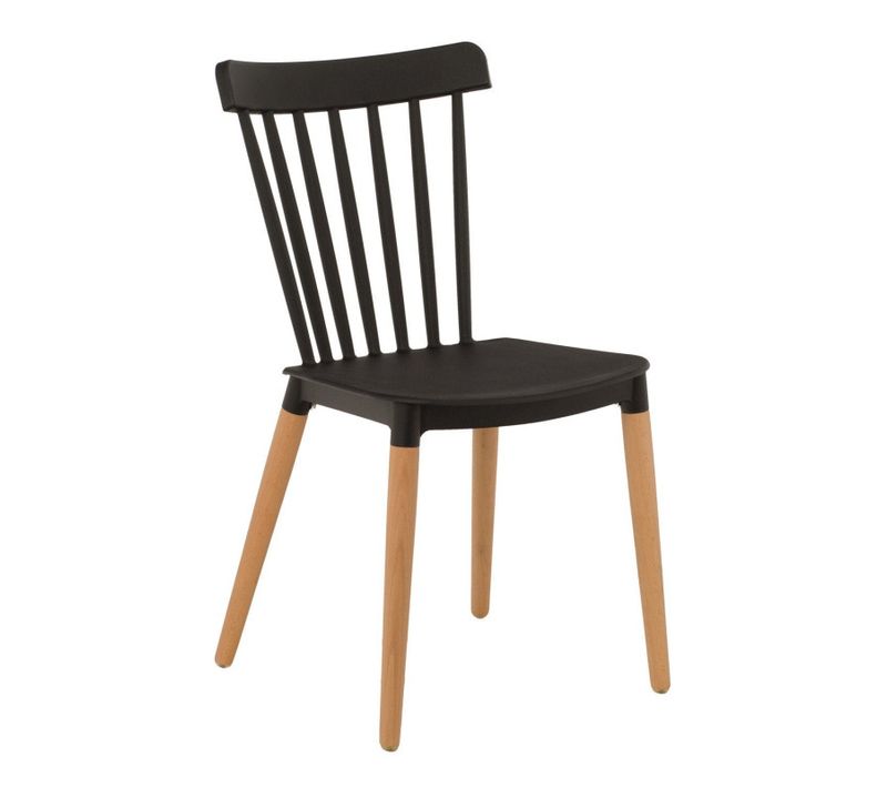 Chaise Style Scandinave à Barreaux Modèle Pop - Coque En Résine Noire Et Pieds En Bois Naturel
