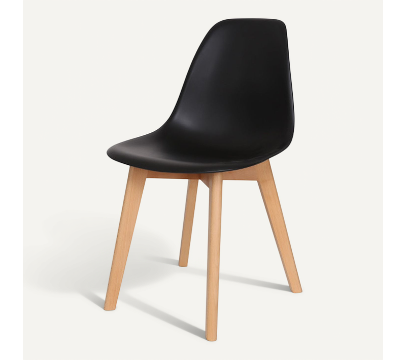 Chaise Style Scandinave Modèle Gabby - Coque En Résine Noire Et Pieds En Bois Naturel