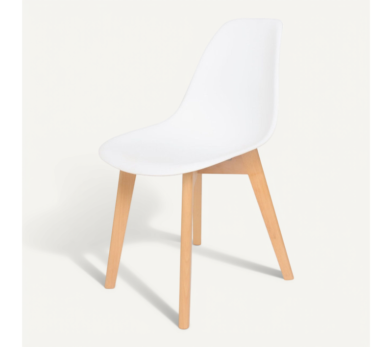 Chaise Style Scandinave Modèle Gabby - Coque En Résine Blanche Et Pieds En Bois Naturel
