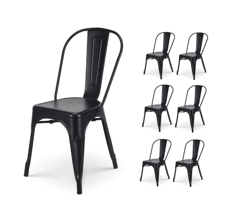 Lot De 6 Chaises En Métal Noir Mat - Style Industriel