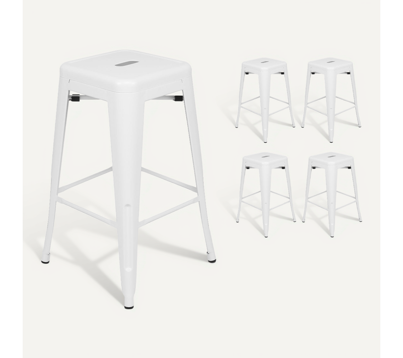 Lot De 4 Tabourets De Bar En Métal Blanc Mat Style Industriel - Hauteur 66 Cm
