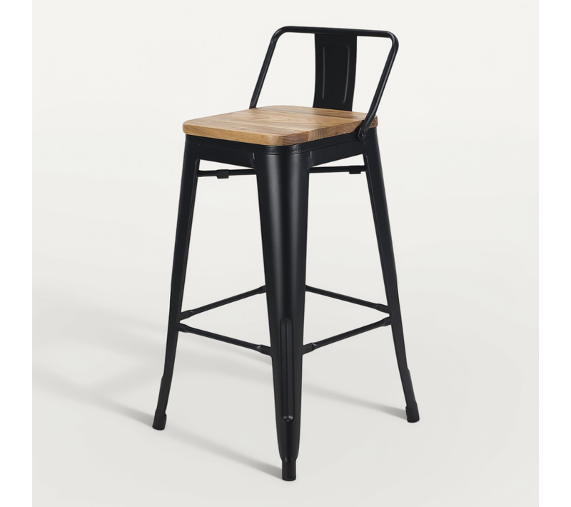 Chaise De Bar, Grand Tabouret Style Industriel Avec Petit Dossier En Métal Noir Mat
