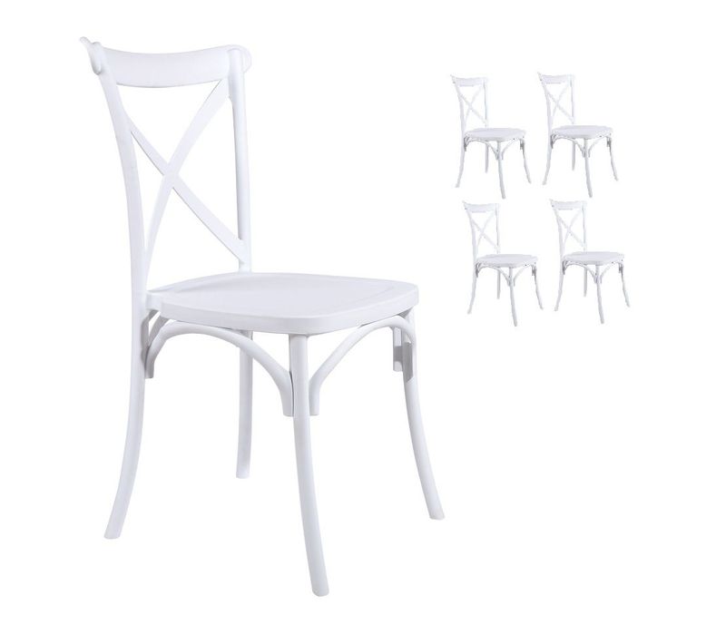 Lot De 4 Chaises Blanches Style Bistrot En Résine Polypropylène