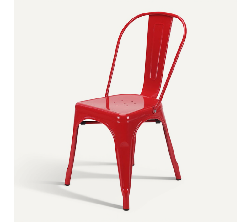 Chaise Style Industriel En Métal Rouge - Finition Brillant
