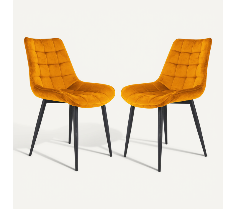 Lot De 2 Chaises De Salle À Manger En Velours Jaune Moutarde – Assise Rembourrée Confortable – Pied