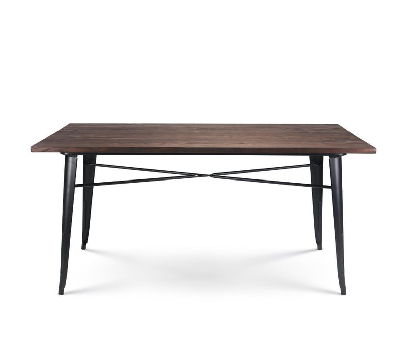 Table Rectangulaire 160×80 Cm – Plateau En Bois Massif Foncé Et Pieds En Métal Noir Mat – Style Ind