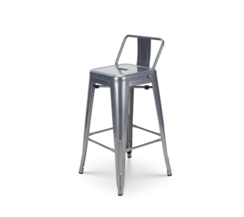 Tabouret De Bar En Métal Silver Avec Dossier - Hauteur Assise 66cm