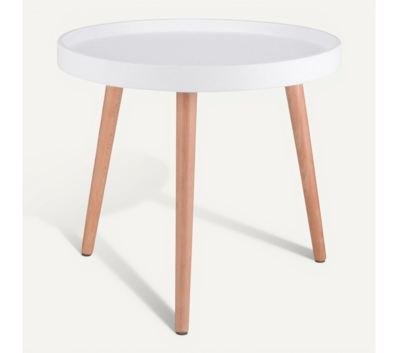 Table D'appoint Blanche Joana Ronde En Bois D.50 Cm