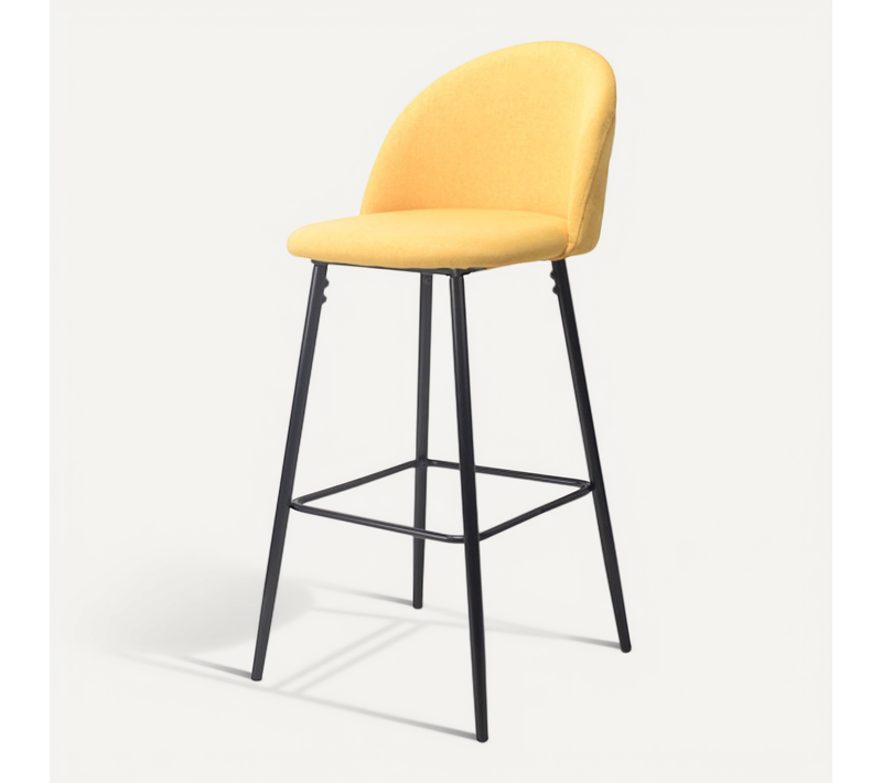 Tabouret De Bar Jaune Lili Rembourré Et Pieds En Métal Noir