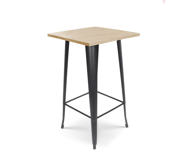 Table De Bar "mange Debout" Style Industriel En Métal Noir Mat Et Plateau Bois Clair - 60x60 Cm