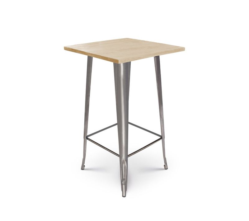 Table De Bar "mange Debout" Style Industriel En Métal Brut Et Plateau Bois Clair - 60x60 Cm