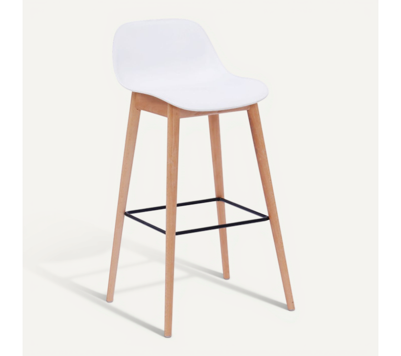 Tabouret De Bar Blanc Style Scandinave Avec Pieds En Bois Naturel - Hauteur 66cm