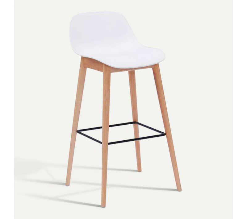 Tabouret De Bar Blanc Style Scandinave Avec Pieds En Bois Naturel - Hauteur 76 Cm