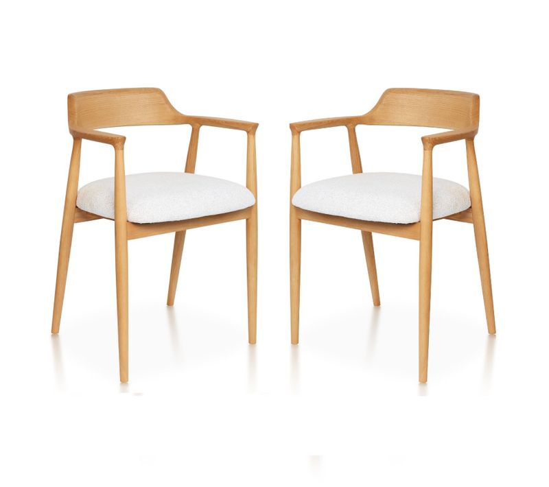 Lot De 2 Chaises Serena Scandinave En Bois Naturel Et Coussin Chiné