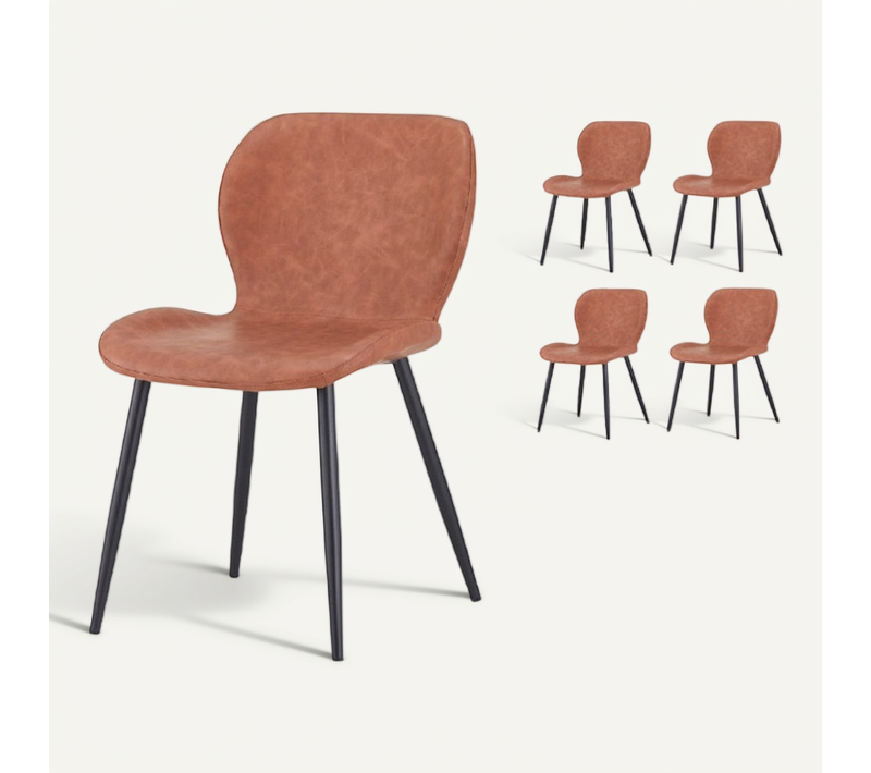 Lot De 4 Chaises De Salle À Manger Ninalou En Simili Marron