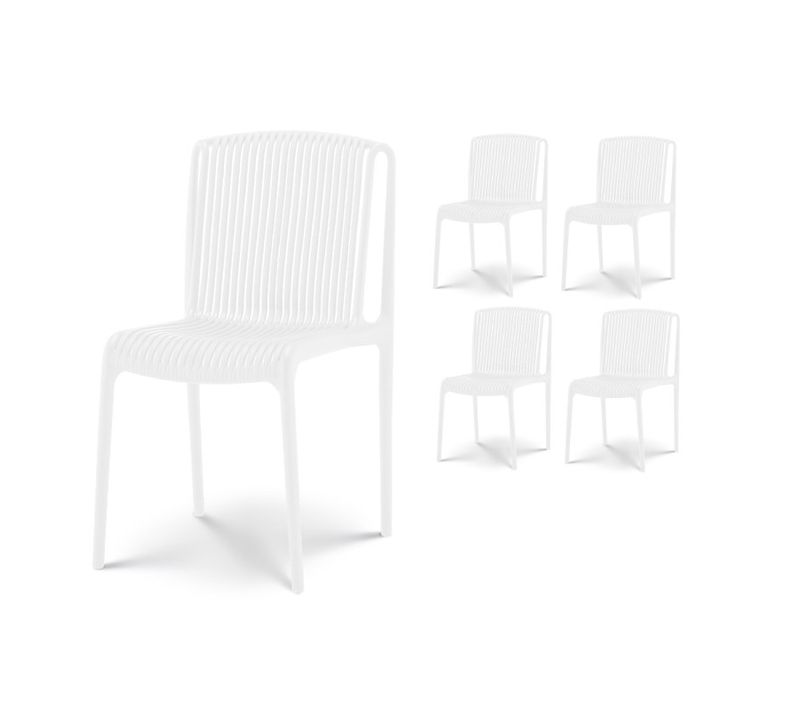 Lot De 4 Chaises De Jardin Ou Terrasse Blanches En Résine Polypropylène