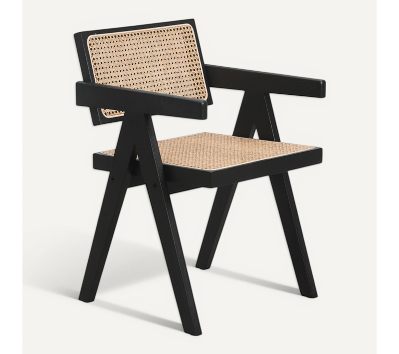Chaise Avec Structure Noire En Bois, Assise Et Dossier En Cannage Naturel