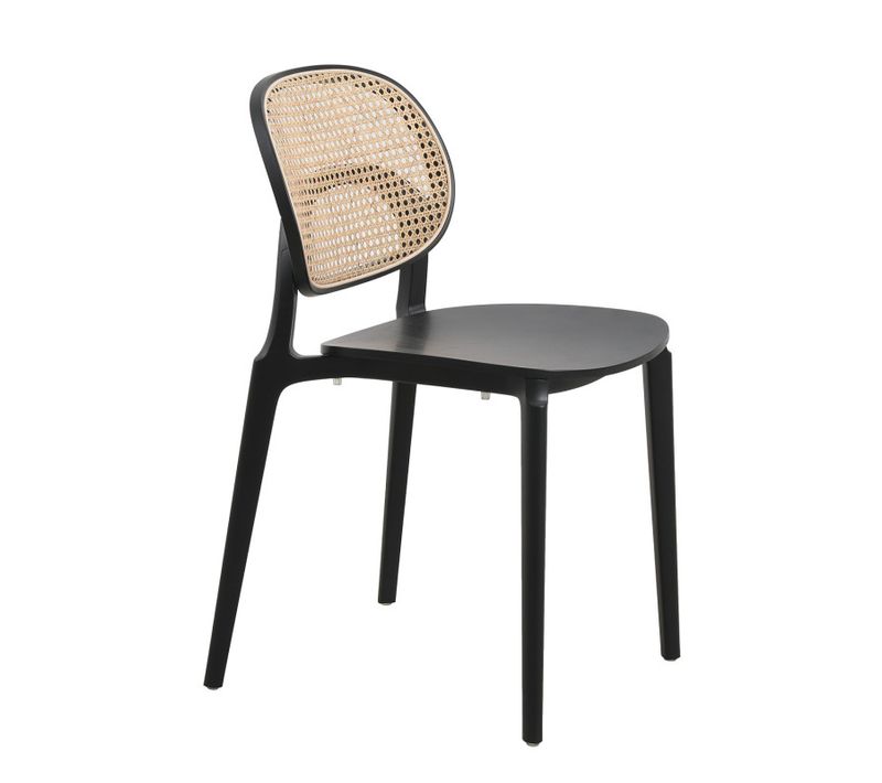 Chaise Noire, Assise Bois Et Cannage Naturel