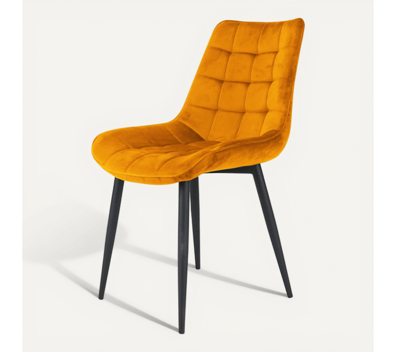 Chaise De Salle À Manger En Velours Jaune Moutarde – Assise Rembourrée Confortable – Pieds En Métal