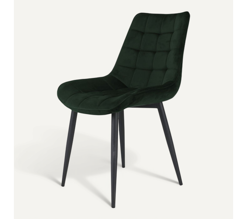 Chaise De Salle À Manger En Velours Vert Foncé – Assise Rembourrée Confortable – Pieds En Métal Noi