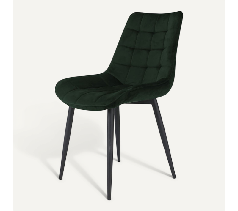 Chaise De Salle À Manger En Velours Noir – Assise Rembourrée Confortable – Pieds En Métal Noir