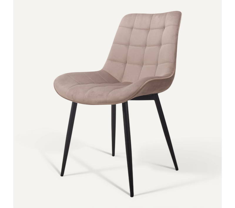 Chaise De Salle À Manger En Velours Beige – Assise Rembourrée Confortable – Pieds En Métal Noir