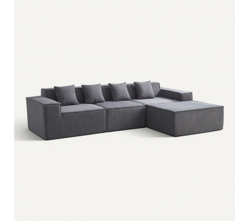 Grand Canapé D'angle En Mousse Avec Méridienne Couleur Gris Cendre