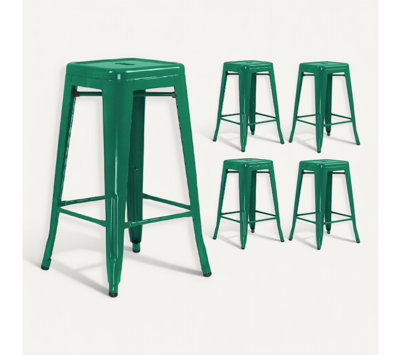 Lot De 4 Tabourets De Bar Style Industriel Vert Sapin Brillant - Hauteur 66 Cm