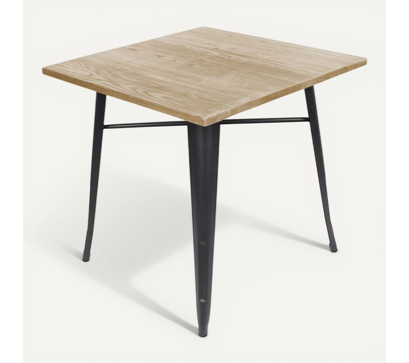 Table Style Industriel En Métal Noir Mat Et Bois Clair - 60x60cm