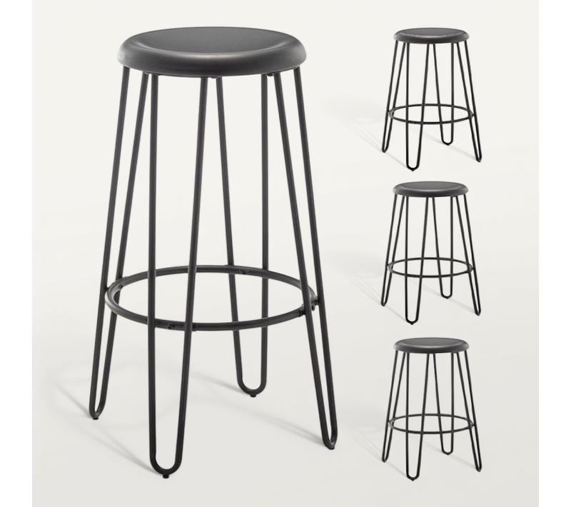 Lot De 4 Tabourets Hauts Style Industriel – Métal Noir Mat – Pieds épingle