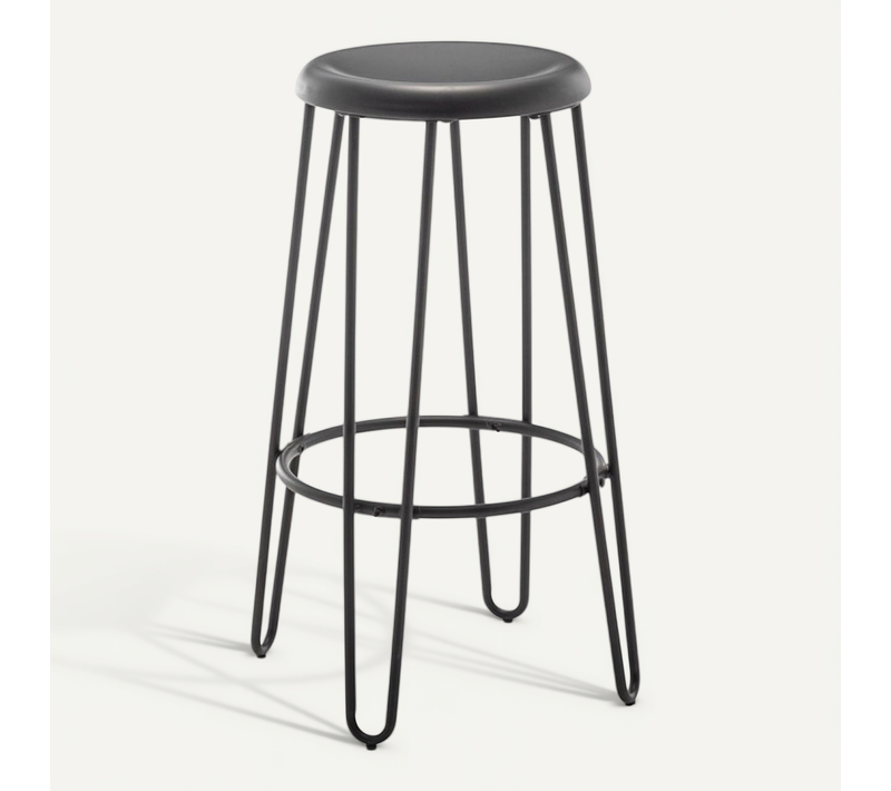 Tabouret Haut Style Industriel – Métal Noir Mat – Pieds épingle