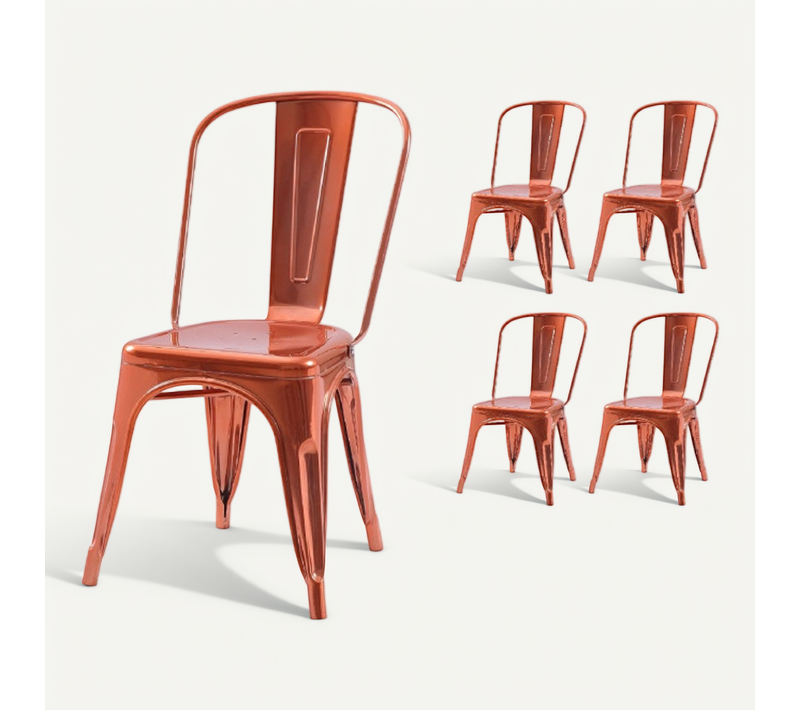 Lot De 4 Chaises Style Industriel En Métal Couleur Cuivre - Finition Brillant