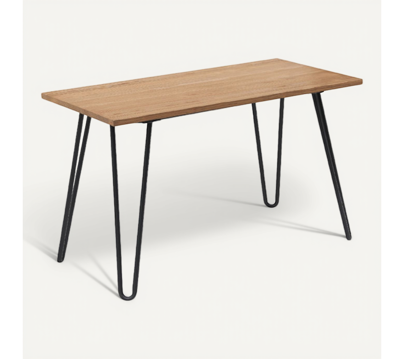 Table Industry 120 X 60 Cm En Métal Noir Mat Et Plateau En Bois Clair - Pieds épingles