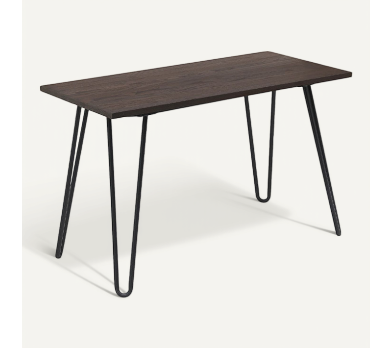 Table Industry 120 X 60 Cm En Métal Noir Mat Et Plateau En Bois Foncé - Pieds épingles