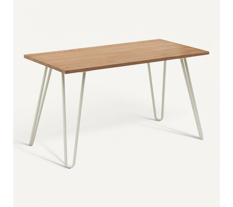 Table Industry 120 X 60 Cm En Métal Blanc Mat Et Plateau En Bois Clair - Pieds épingles
