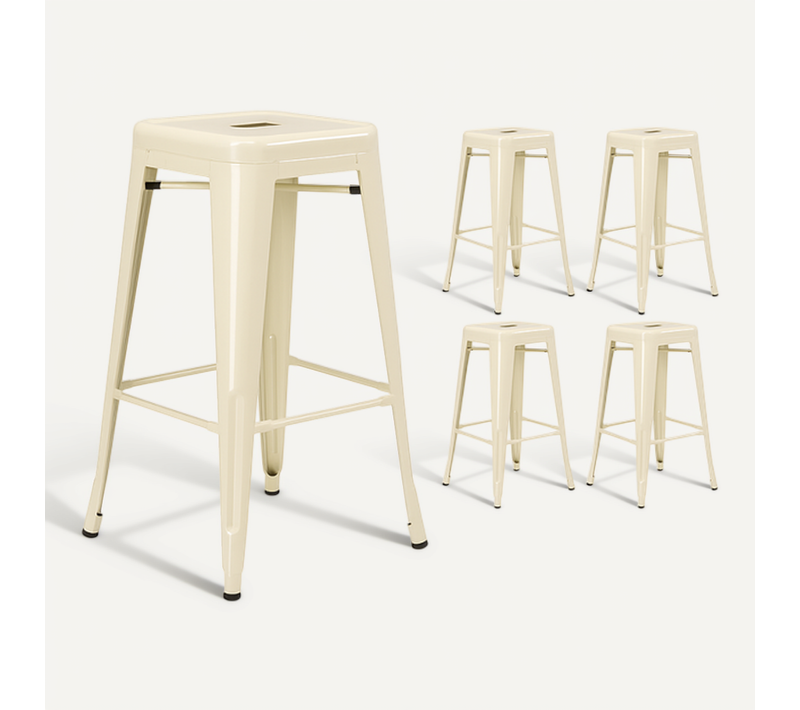 Lot De 4 Tabourets Design Industriels – Métal Beige Brillant – Cuisine, Bar, Ilot Central