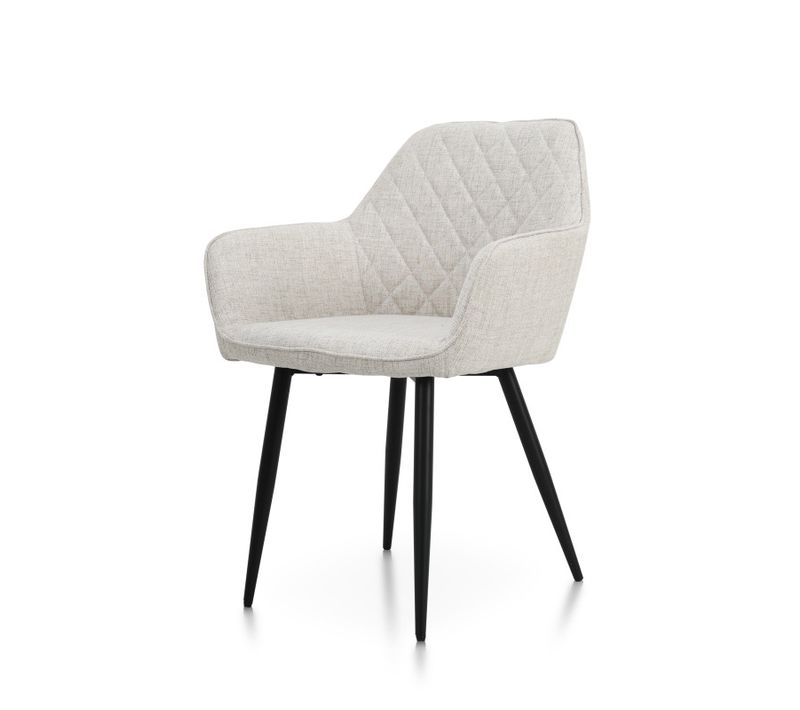 Chaise Contemporaine En Tissu Beige Avec Dossier Matelassé Et Pieds En Métal Noir – Confort Et Desi