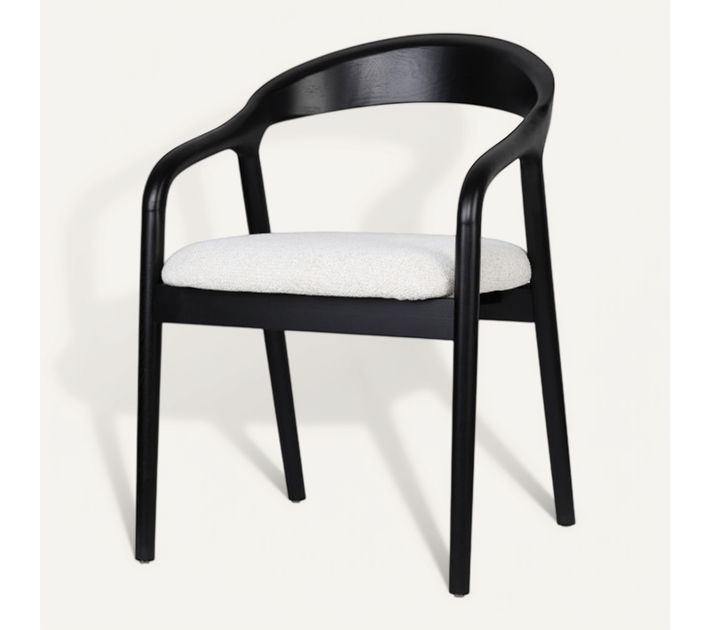 Chaise Style Scandinave En Bois Noir Avec Assise En Tissu Beige Clair Chiné – élégance Et Confort
