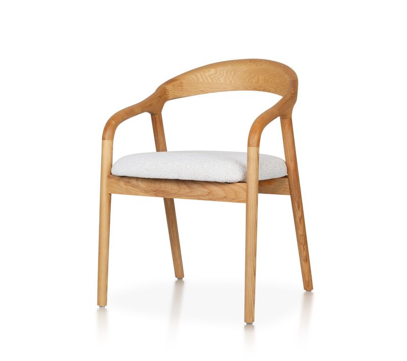 Chaise Style Scandinave En Bois Naturel Avec Assise En Tissu Beige Clair Chiné – élégance Et Confor