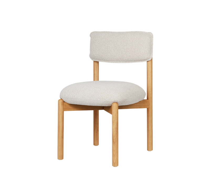 Chaise En Bois Naturel Avec Assise Et Dossier Rembourrés En Tissu Chiné Beige Clair