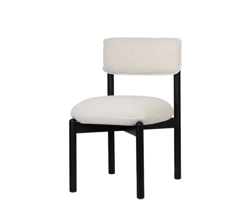 Chaise En Bois Noir Avec Assise Et Dossier Rembourrés En Tissu Chiné Beige Clair