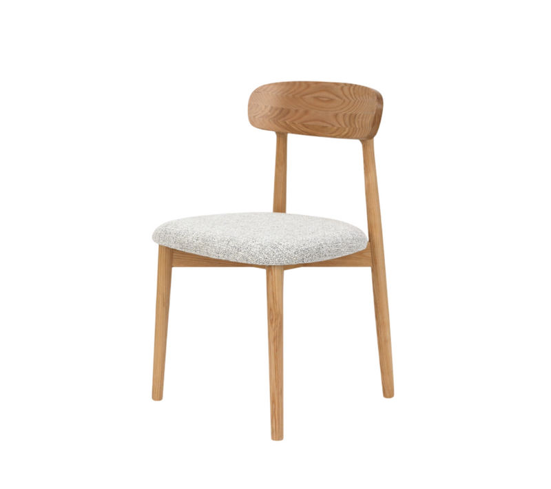 Chaise En Bois Massif Naturel Avec Assise Confortable En Tissu Chiné Gris Clair
