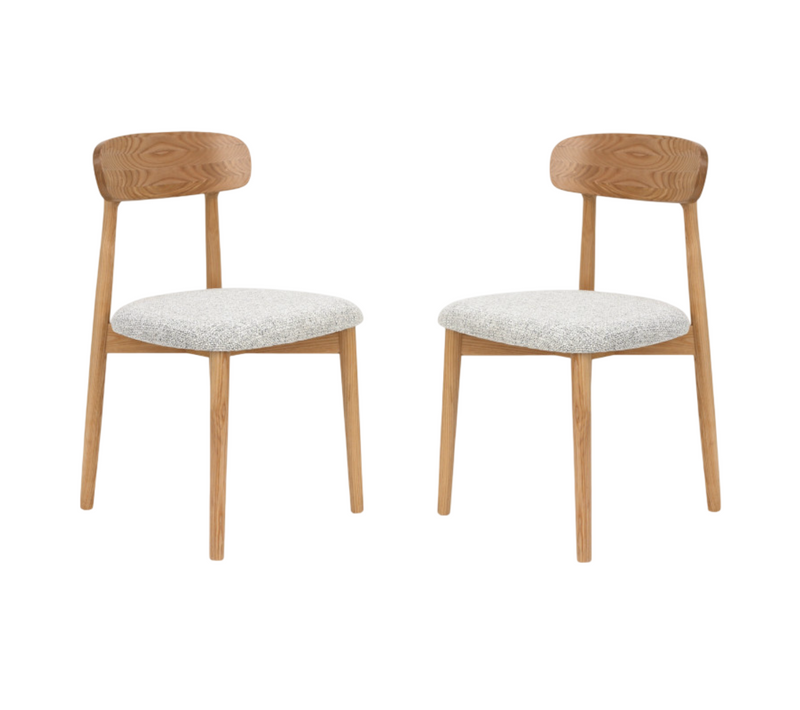 Lot De 2 Chaises En Bois Massif Naturel Avec Assise Confortable En Tissu Chiné Gris Clair