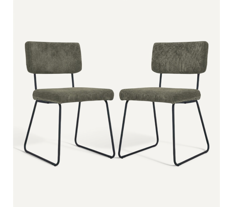 Lot De 2 Chaises Design Matys En Velours Côtelé Vert