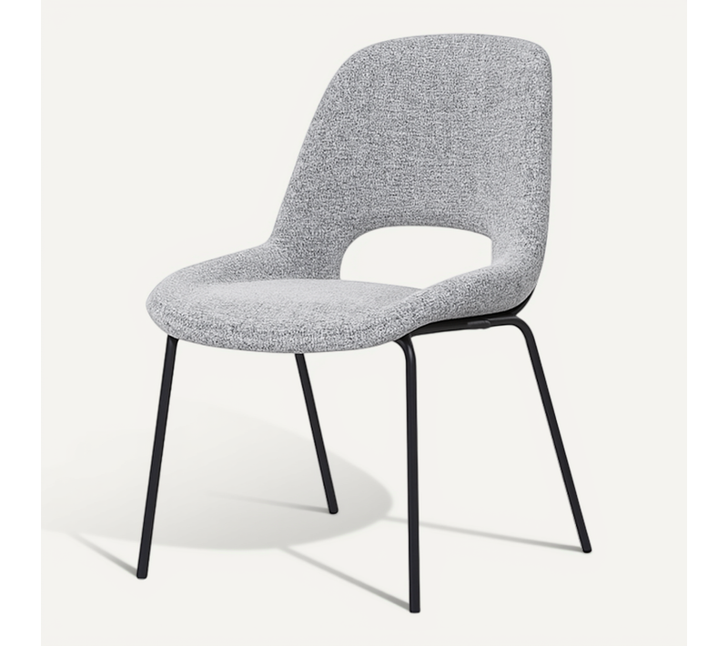 Chaise Lucas Avec Pieds En Métal Et Assise Rembourrée En Tissu Gris Chiné
