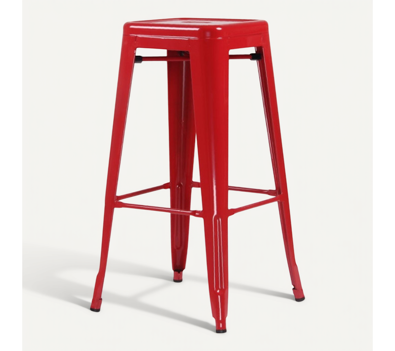 Tabouret De Bar En Métal Rouge Brillant Style Industriel - Sans Dossier - Hauteur 76 Cm