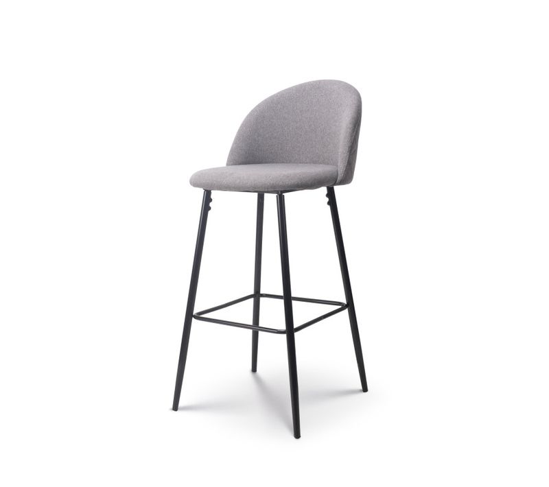 Chaise De Bar Design Moderne Avec Dossier – Tabouret Haut Confortable En Tissu Gris Et Pieds Métal