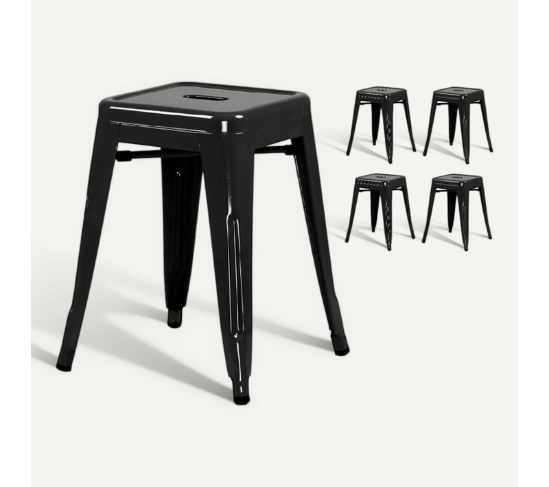 Lot De 4 Tabourets En Métal Noir Brillant Style Industriel - Hauteur 46 Cm